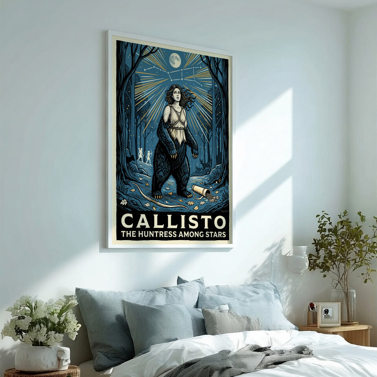 Callisto poster featuring a woman transforming into a bear under a golden constellation