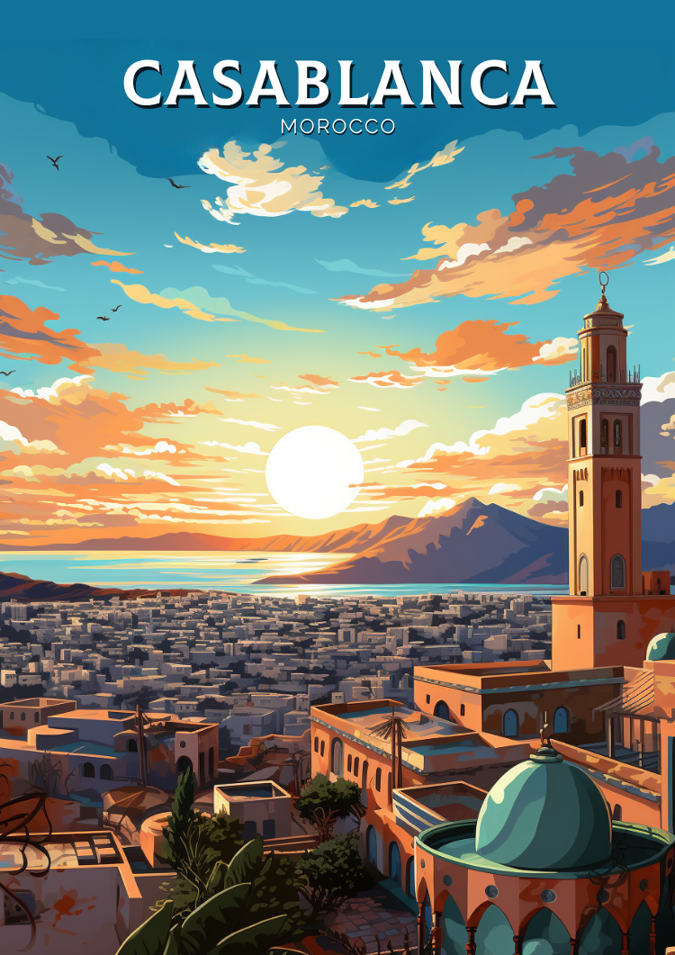 Casablanca Travel Poster - Retro Morocco Art