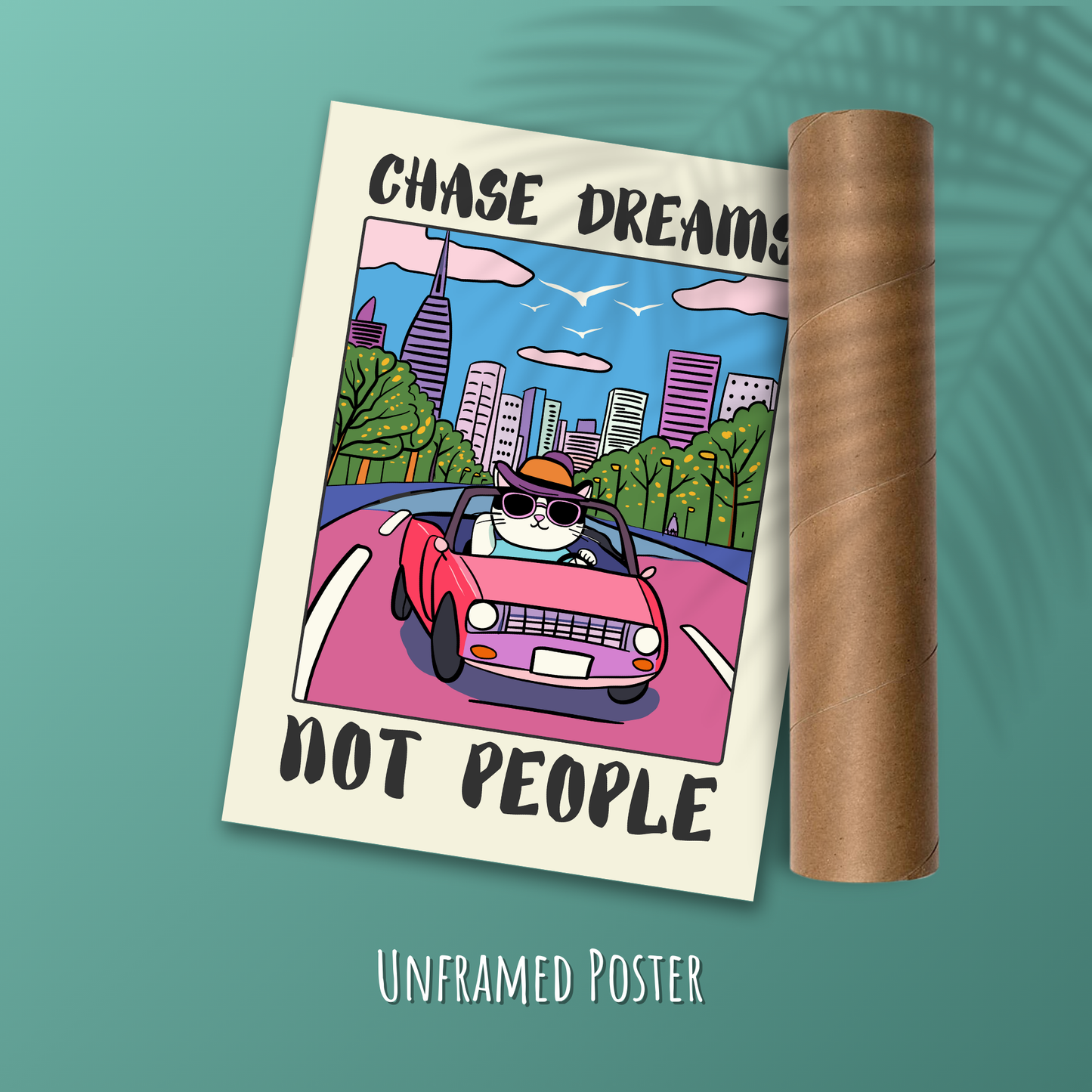 Funny Cat Driving Poster, Whimsical Animal Wall Art, Motivational Cat Print, Quirky Car Decor