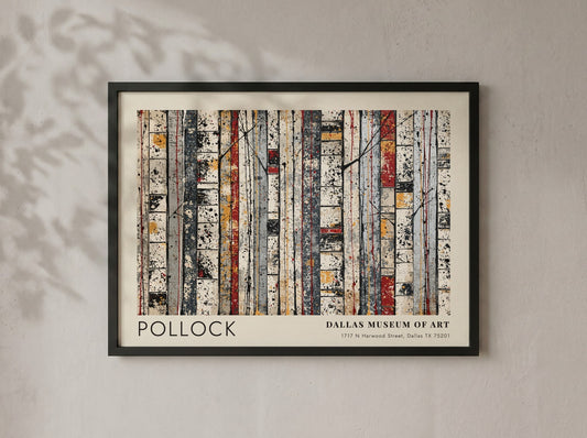 Wall art poster featuring Jackson Pollock Cathedral design in a light wood frame.