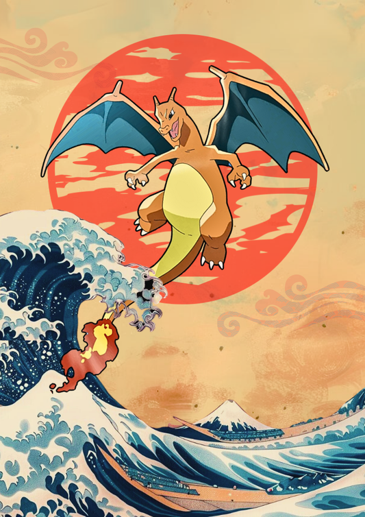 Affiche Dracaufeu Grande Vague - Décoration murale Pokémon japonaise | Décoration Anime et JCC