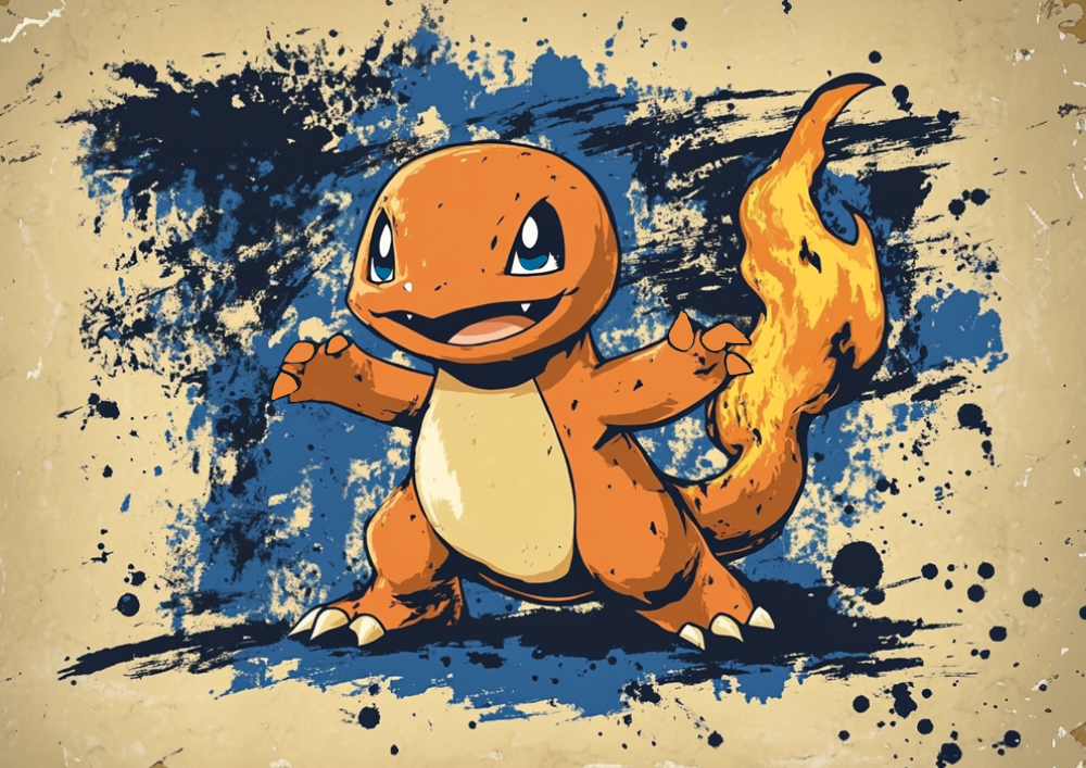 Affiche de paysage de Salamèche - Impression d'anime Pokémon japonais