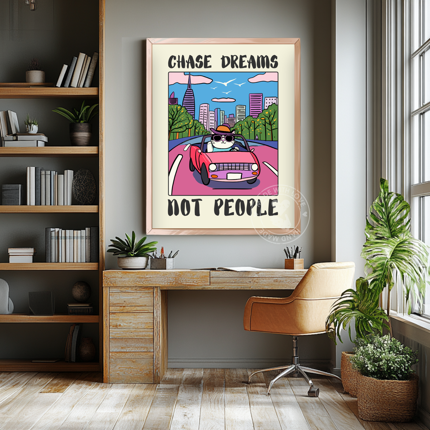 Funny Cat Driving Poster, Whimsical Animal Wall Art, Motivational Cat Print, Quirky Car Decor