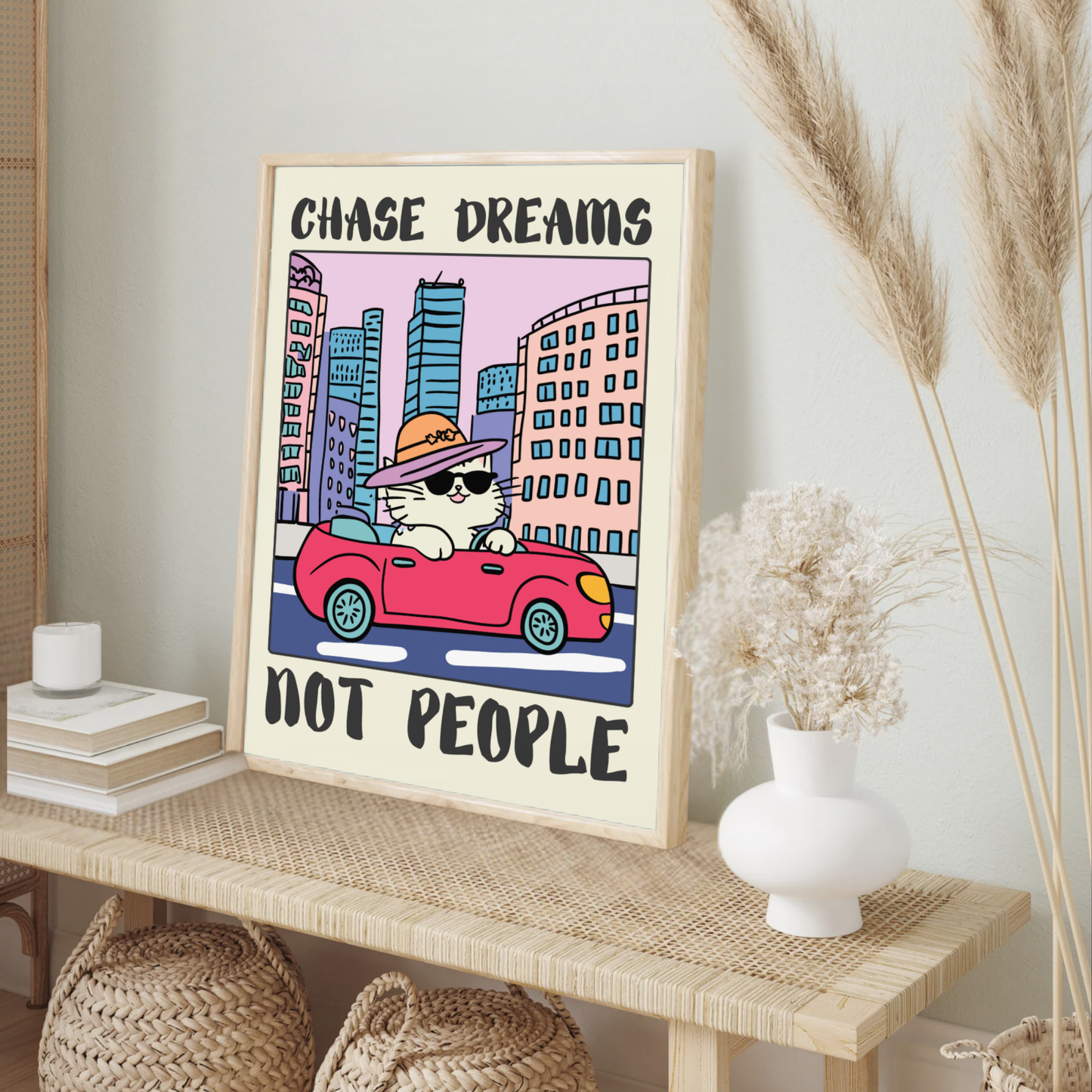 Funny Cat Driving Poster – Quirky Animal Wall Art, Motivational Humor, Retro Car Decor