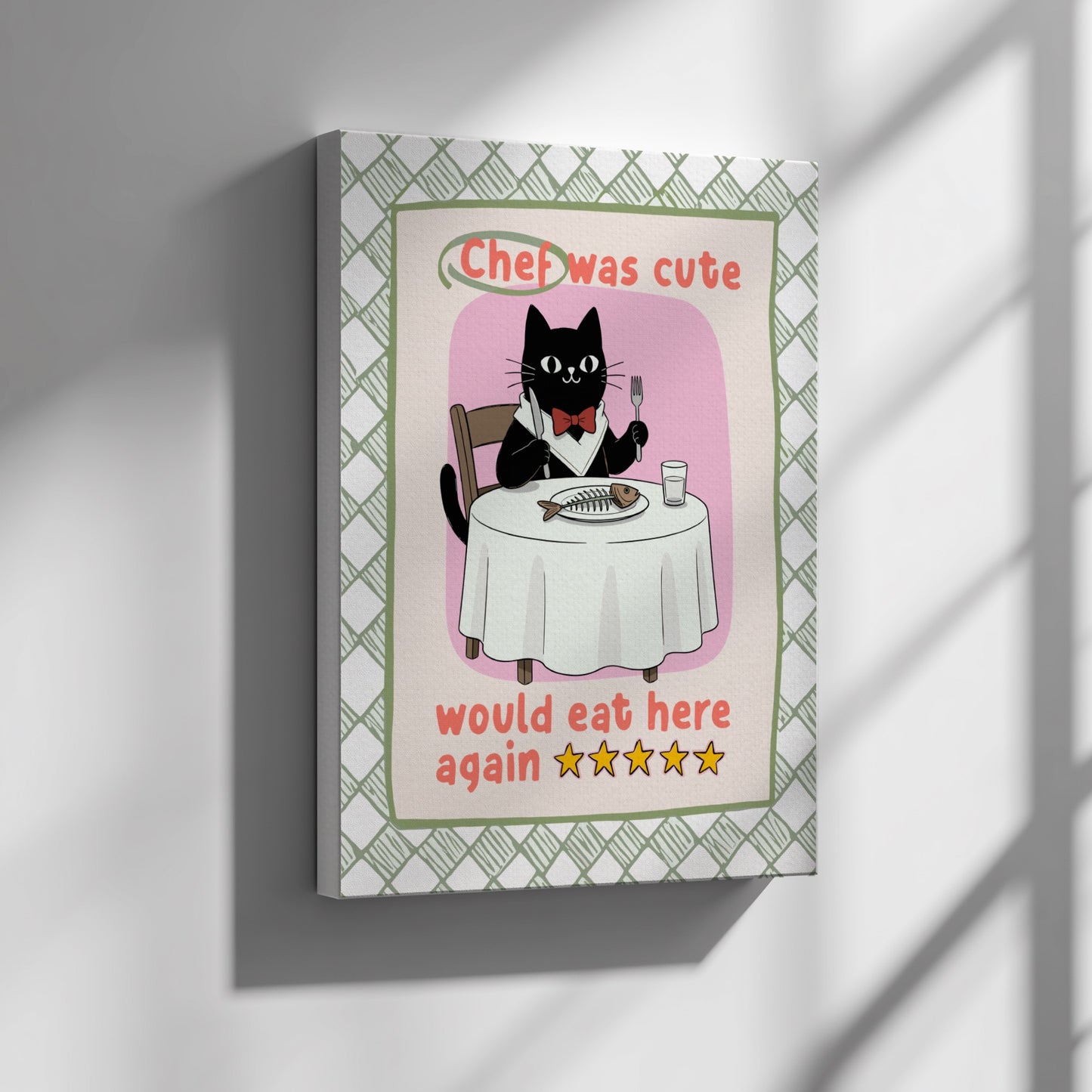 Chef Was Cute Poster - Black Cat in Chef Hat Wall Art Print