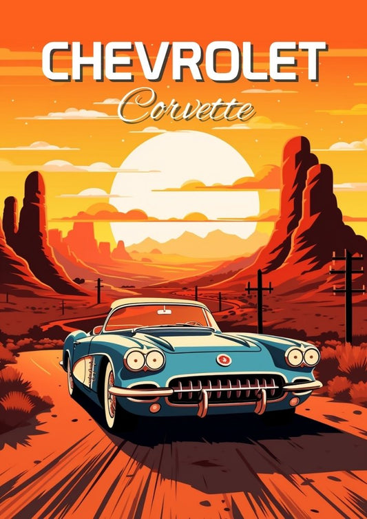 Impression Chevrolet Corvette C1 – Décoration murale classique de voiture de sport américaine