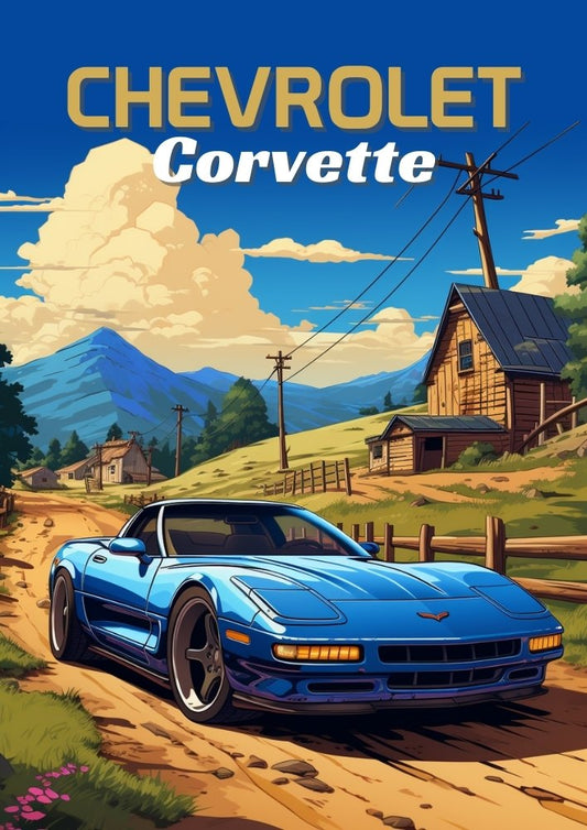 Affiche Chevrolet Corvette C5 – Décoration murale classique de voiture de sport américaine