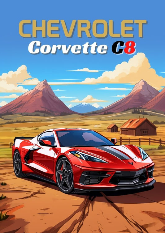 Affiche Chevrolet Corvette C8 – Décoration murale moderne de voiture de sport américaine