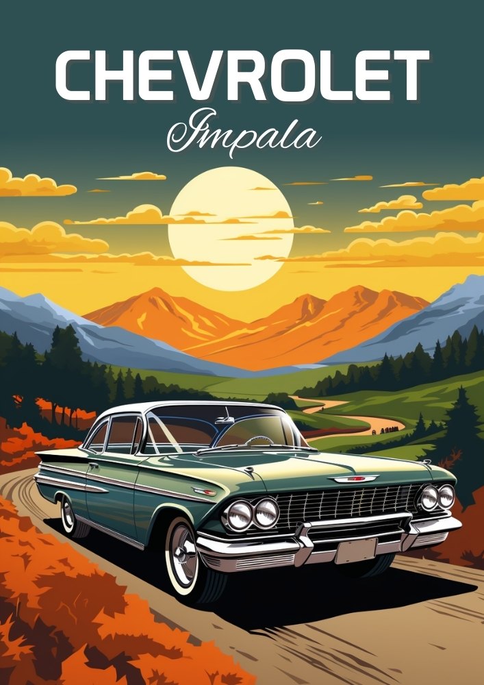 Chevrolet Impala Poster – Classic American Muscle Car Wall Art Print