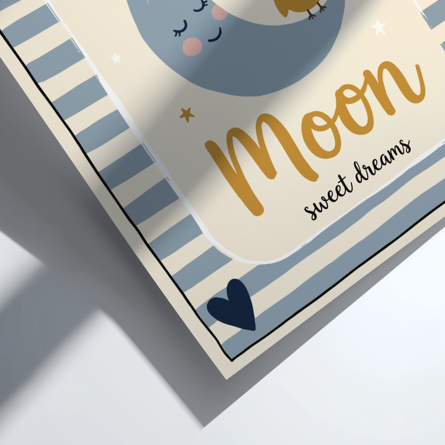 Kids room poster featuring a moon and owl in soft colors, perfect for nursery decor.