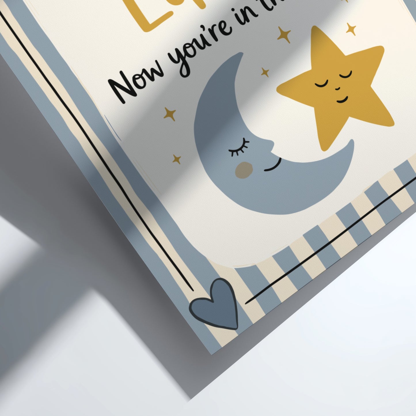 Kids room poster featuring a smiling star and crescent moon in pastel colors, perfect for nursery decor.