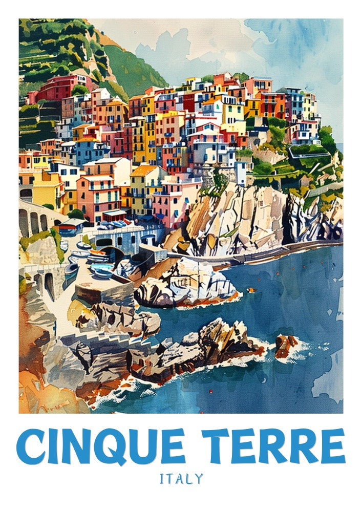 Cinque Terre Travel Poster - Italian Riviera Artwork