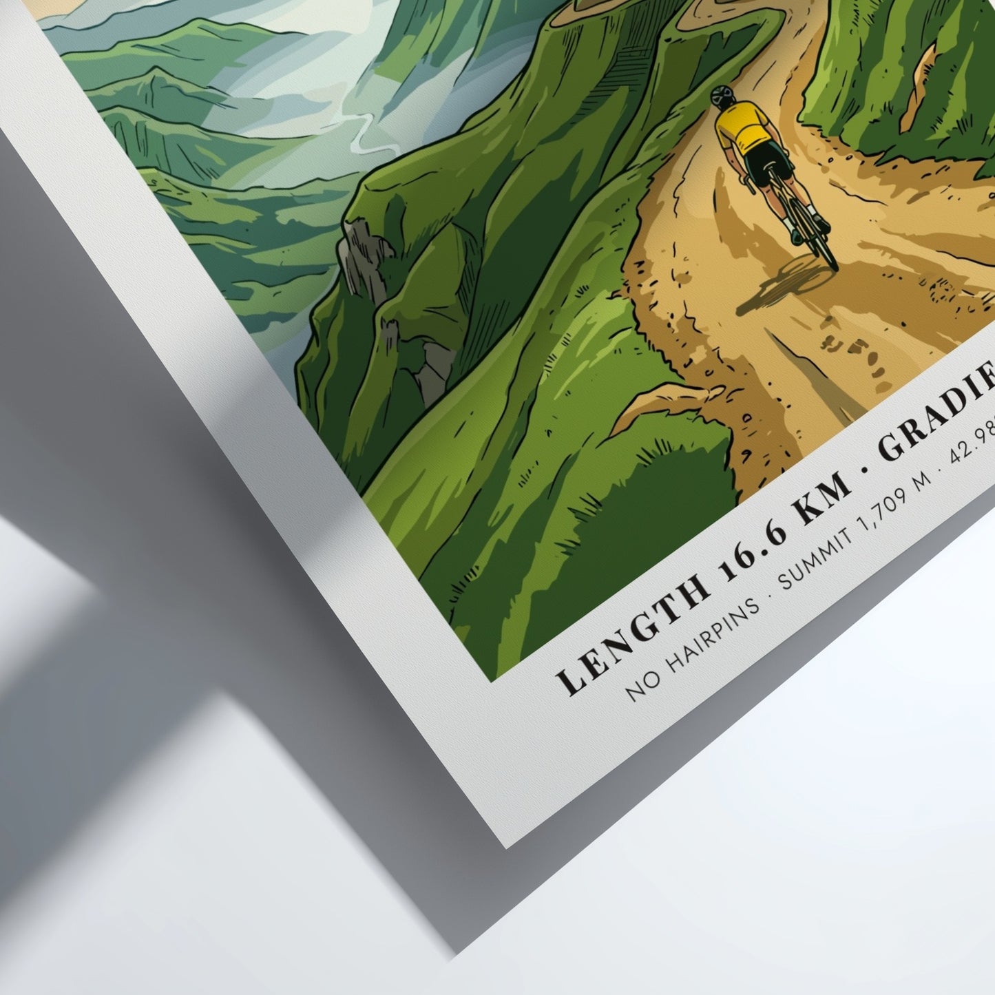 Poster of a cyclist climbing the scenic Col D'aubisque road in the Pyrenees mountains.