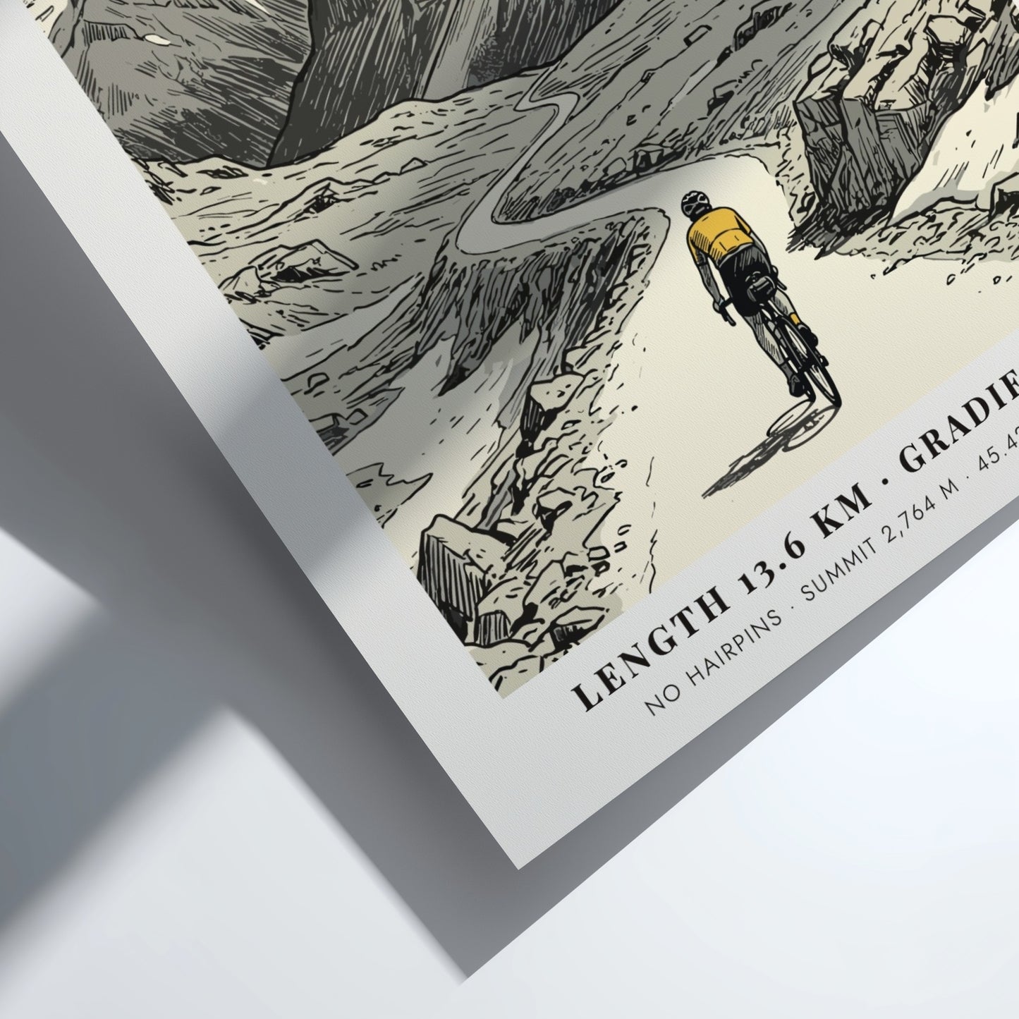 Poster of a cyclist climbing the winding road of Col De L'iseran mountainside.