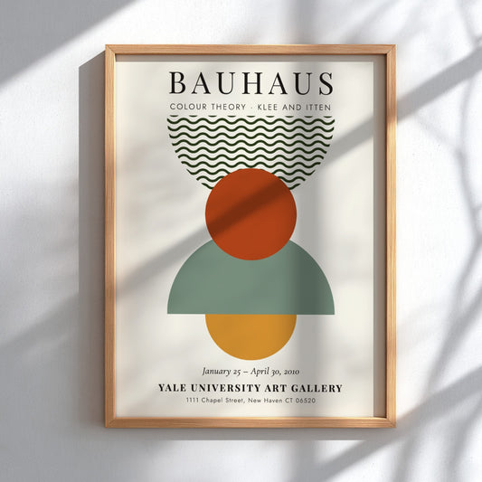 Bauhaus poster featuring colour theory with geometric shapes and earthy tones