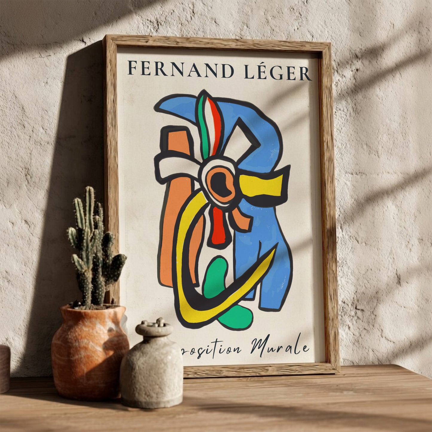 Poster of Fernand Léger's abstract artwork 'Composition Murale' with bold colors and shapes.
