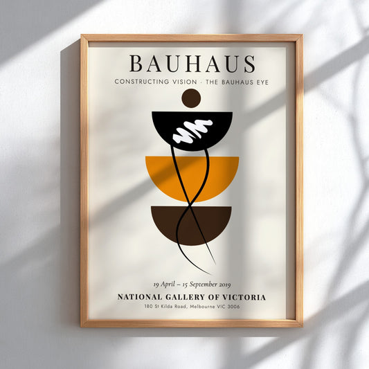 Bauhaus poster showcasing geometric shapes and earthy colors, modern design elements for wall decor