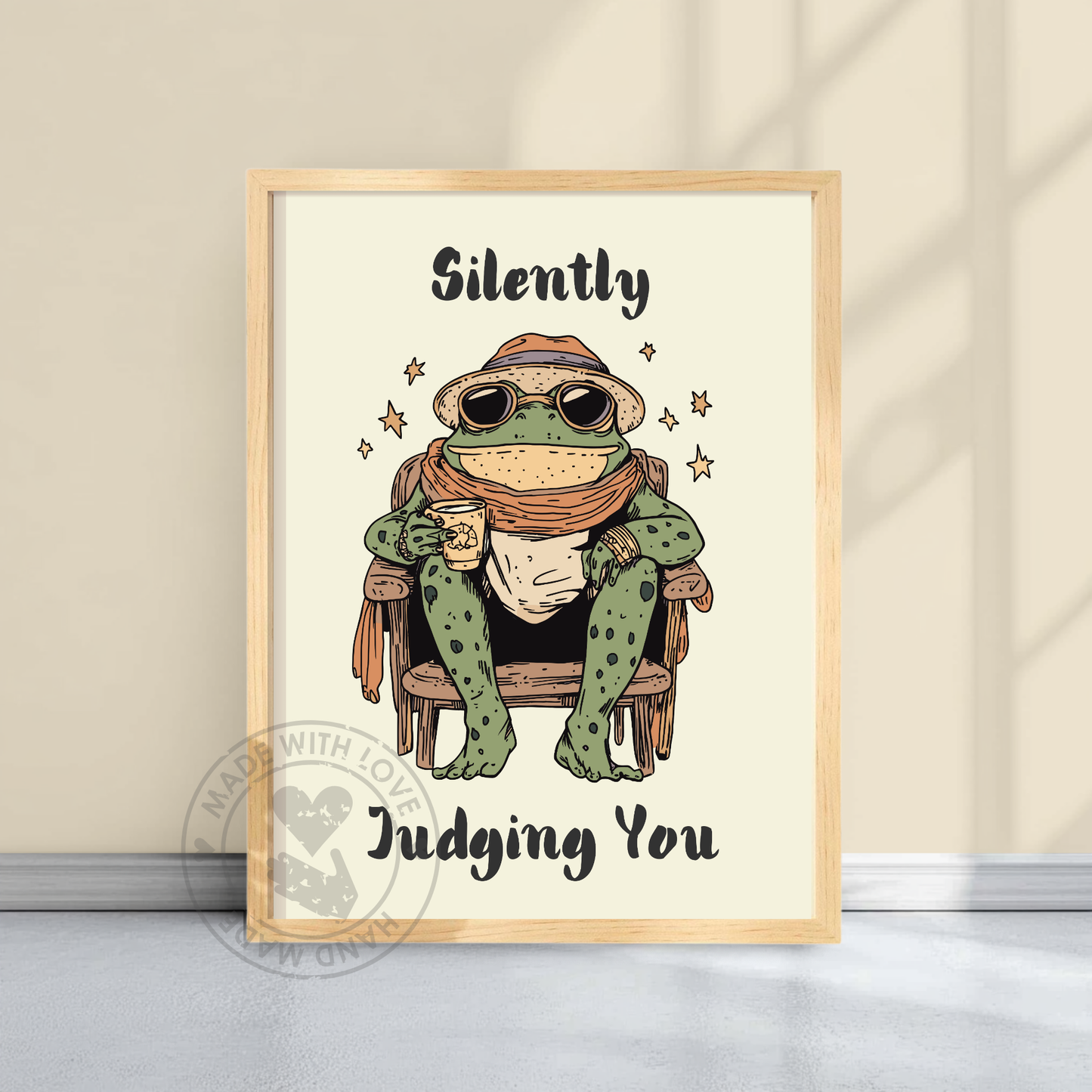 Silently Judging You – Funny Frog Poster, Whimsical Wall Decor, Cottagecore Aesthetic, Vintage Frog Print
