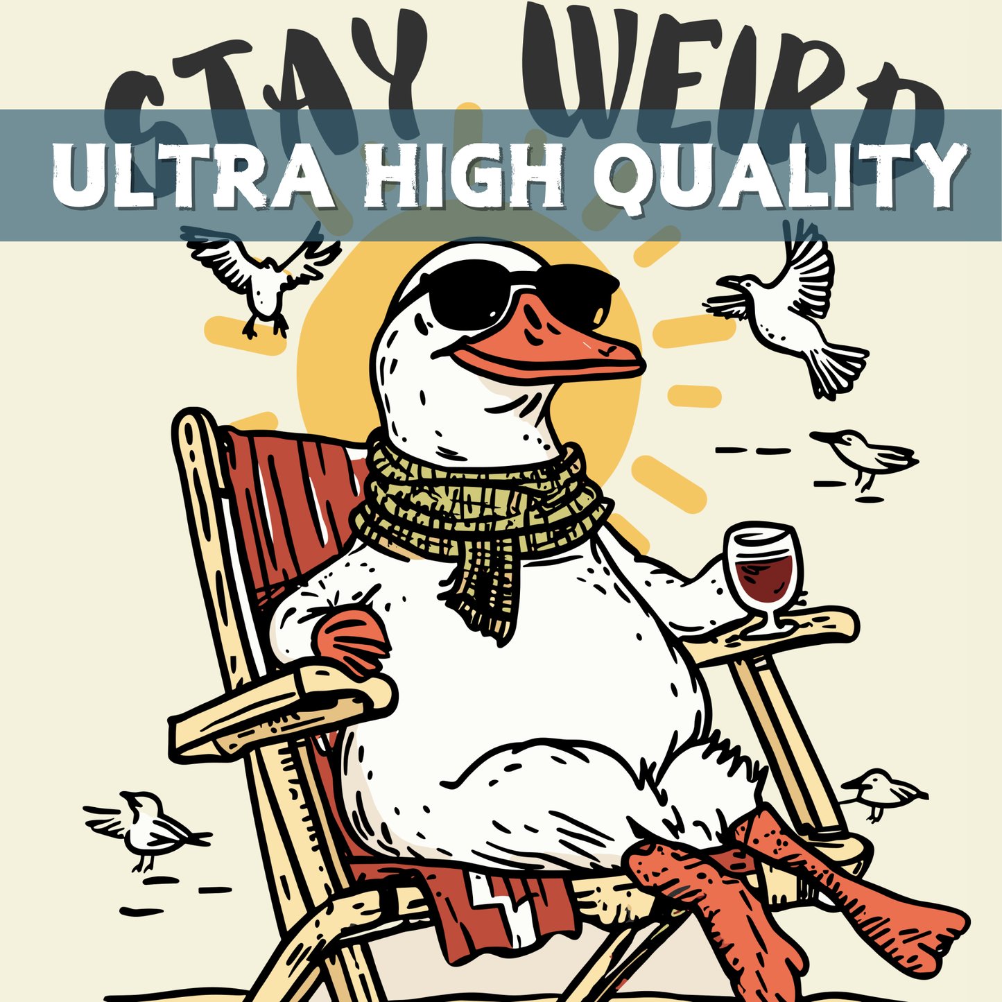 Funny Seagul Poster, Stay Weird, Stay Wonderful, Quirky Retro Animal Decor, Cute Seagul Illustration