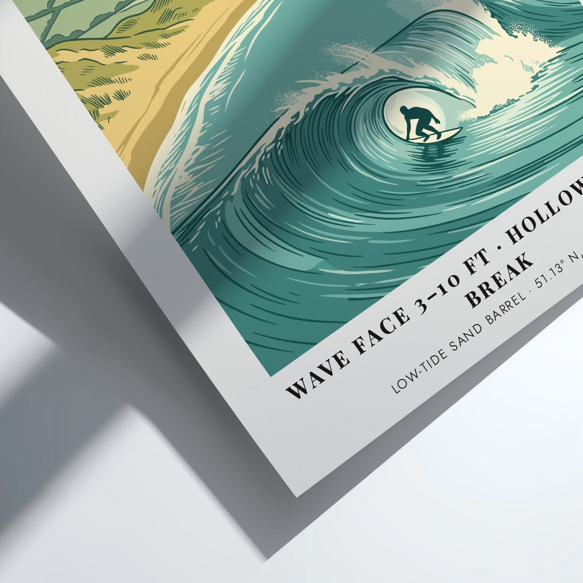Poster of a surfer inside a large hollow wave at Croyde North Devon beach