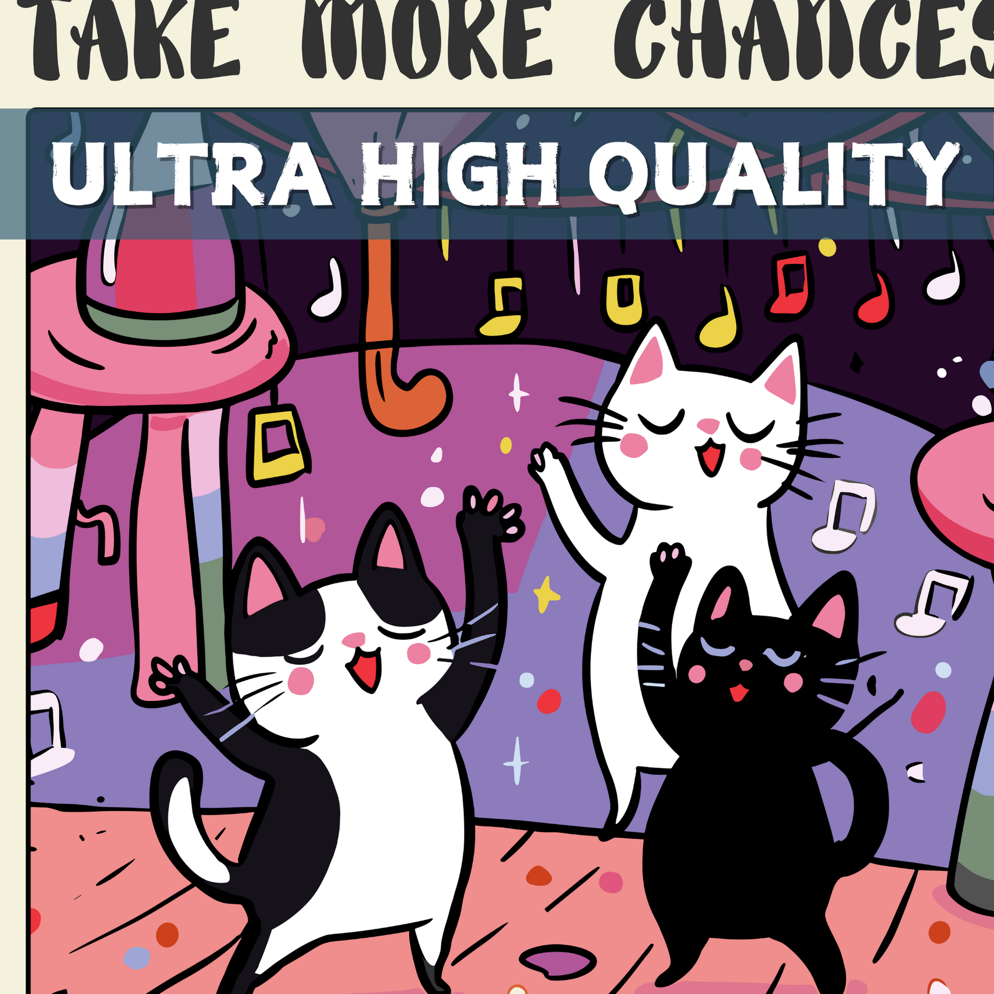 Retro Dancing Cats Wall Print, Vintage Cat Illustration, Trendy Posters, Motivational wall art