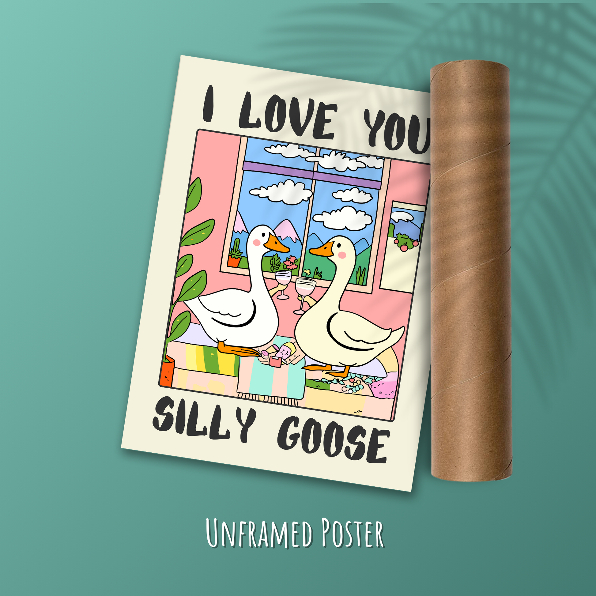 Silly Goose Romantic Poster – Cozy Colorful Decor, Whimsical Anniversary Gift, Funny Romantic Print
