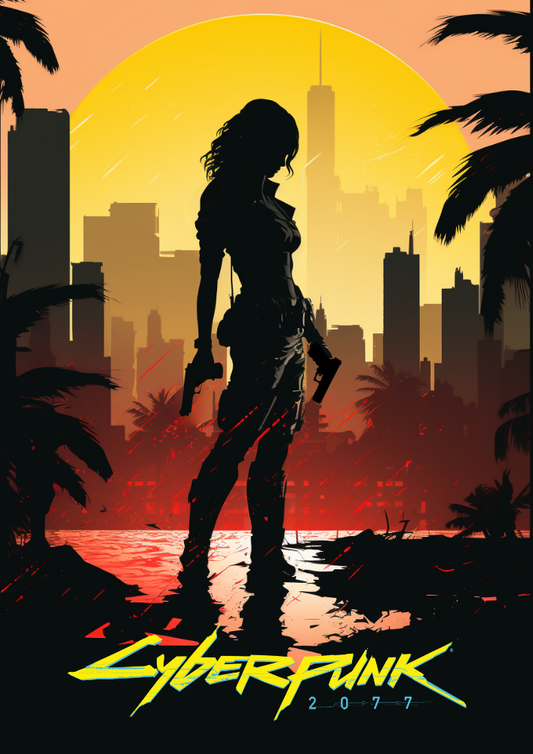 Affiche Cyberpunk 2077 – Art futuriste au néon pour les fans de Night City