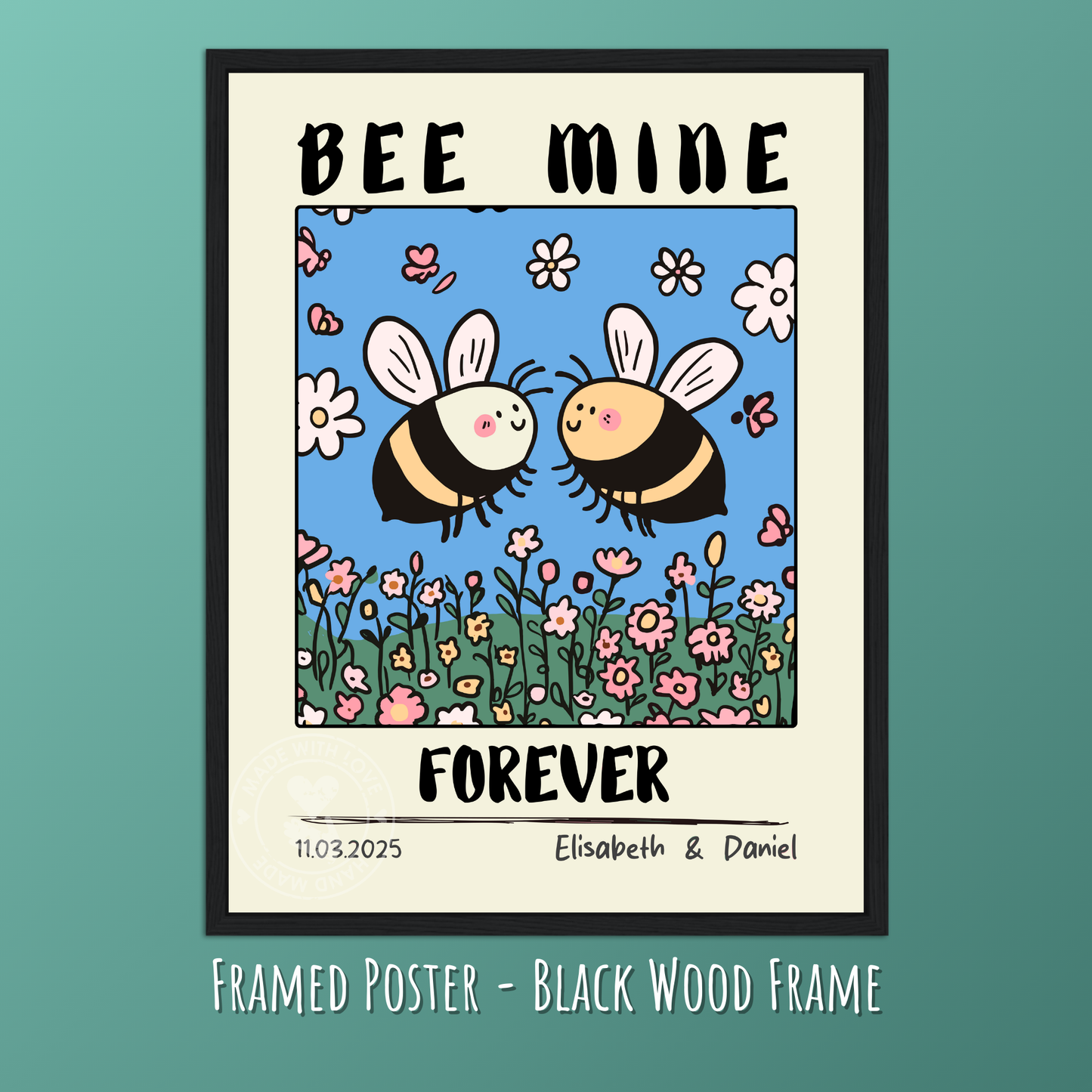 Custom Bee Couple Portrait – Personalized Retro Art Print
