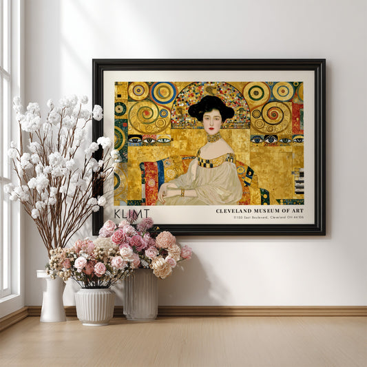 Wall art print featuring Klimt's Dampf und Gold design with rich gold tones and intricate patterns