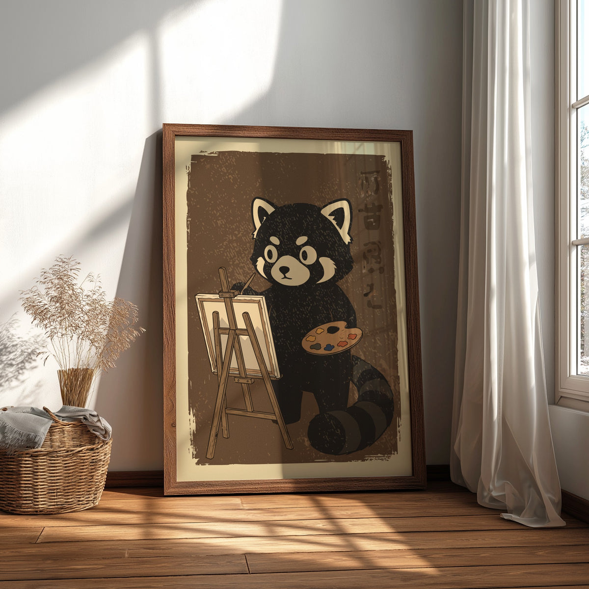 Red Panda Painting Poster – Cute Retro Japanese Art Studio Wall Print