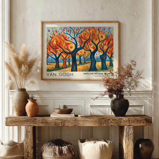 Dark Forest Night Pines poster featuring vibrant colors and Van Gogh's unique style, perfect wall art for