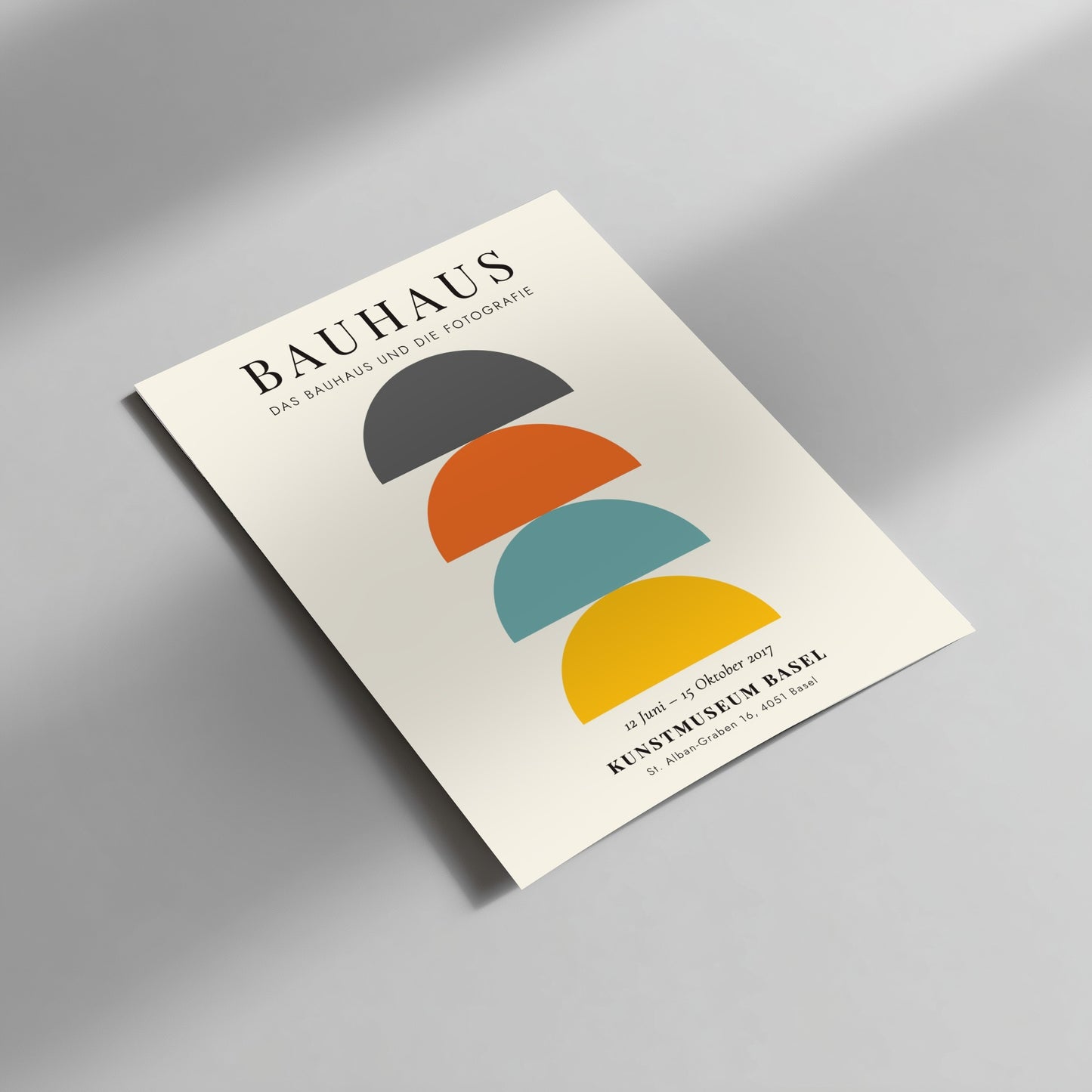 Bauhaus poster featuring geometric shapes in vibrant colors, modern design style
