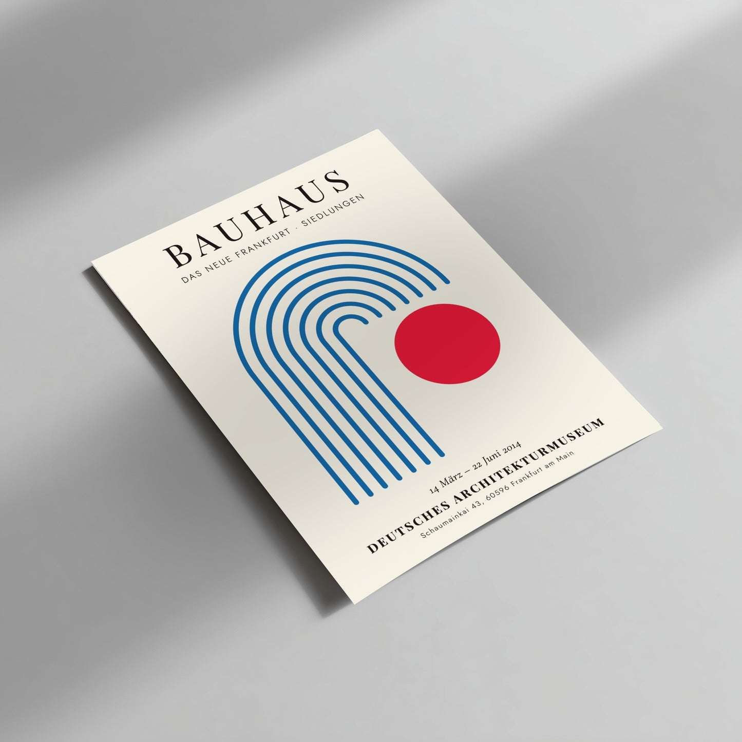 Bauhaus poster featuring geometric shapes and a red circle, modern design art