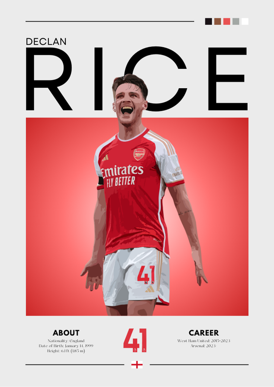Affiche Declan Rice – Impression puissante du milieu de terrain d'Arsenal et de l'Angleterre
