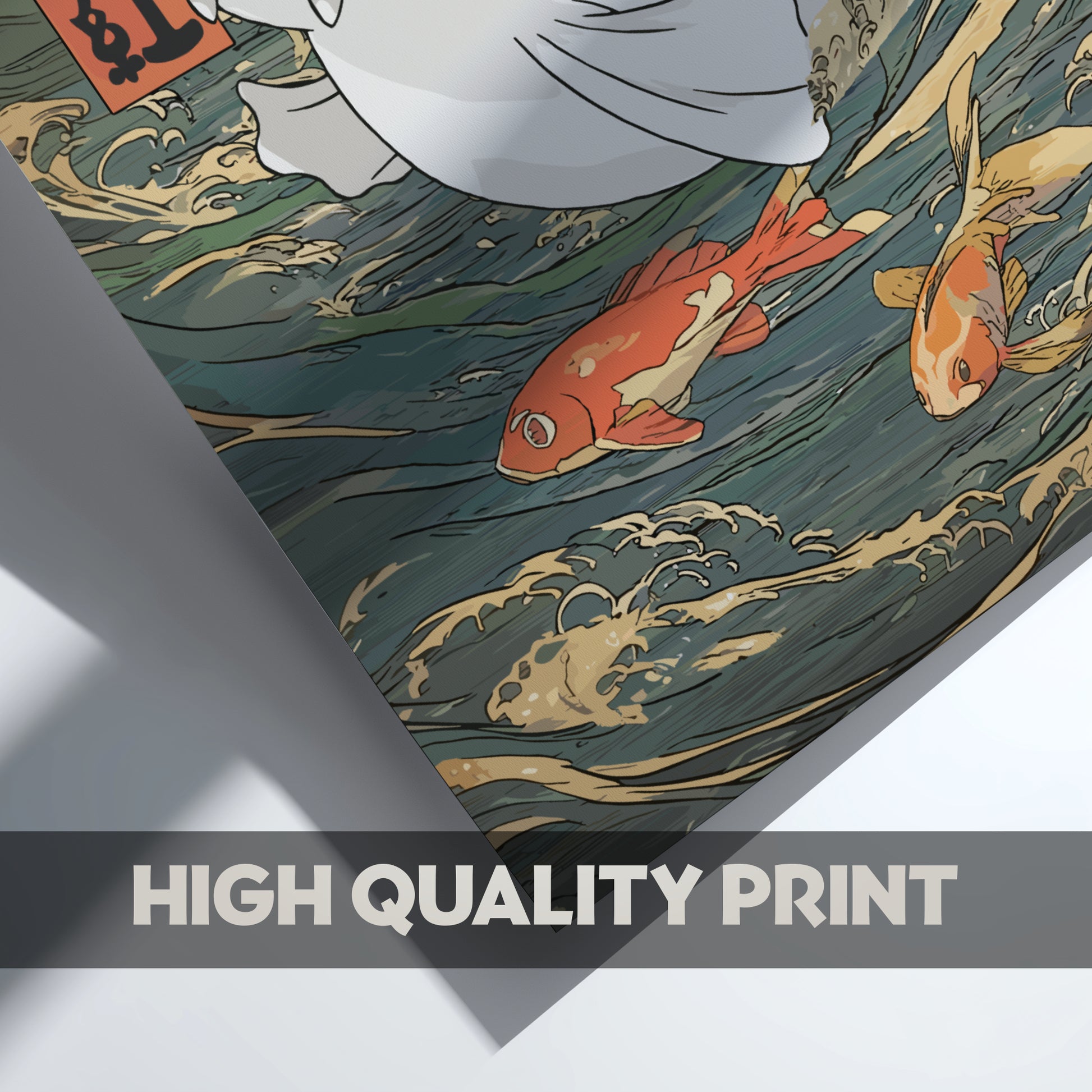 Illustration of Dewgong Pokemon and goldfish in water with 'High Quality Print' text overlay