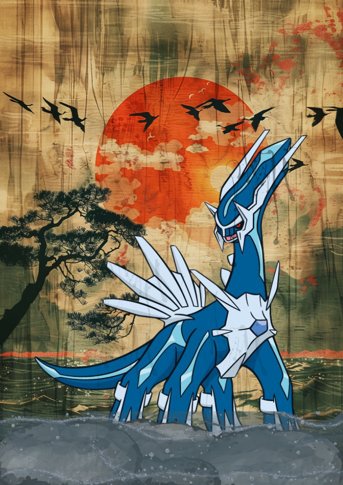 Affiche Pokémon Dialga - Illustration d'anime de style japonais