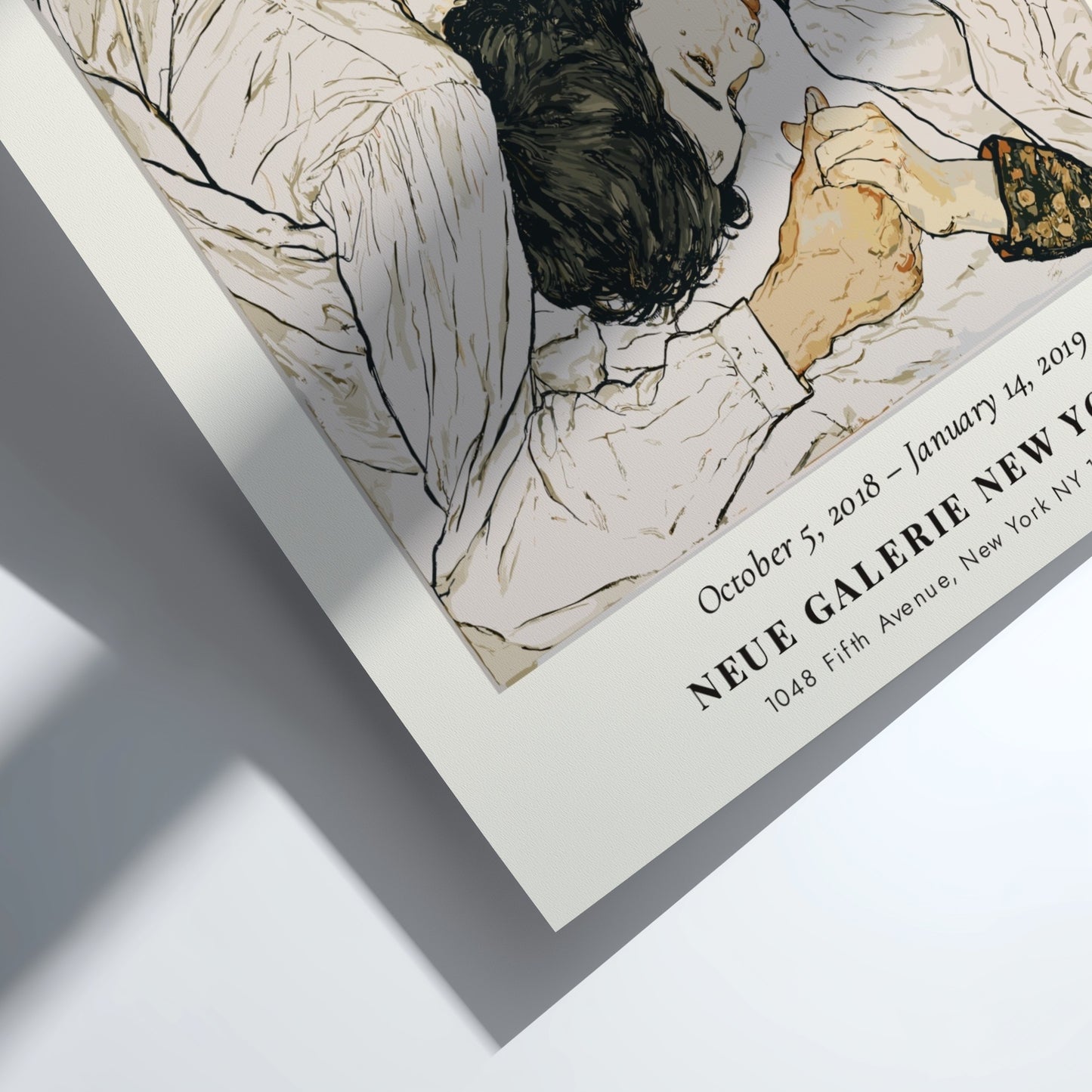 Egon Schiele poster featuring Die Umarmung, intimate embrace, expressive style, muted colors