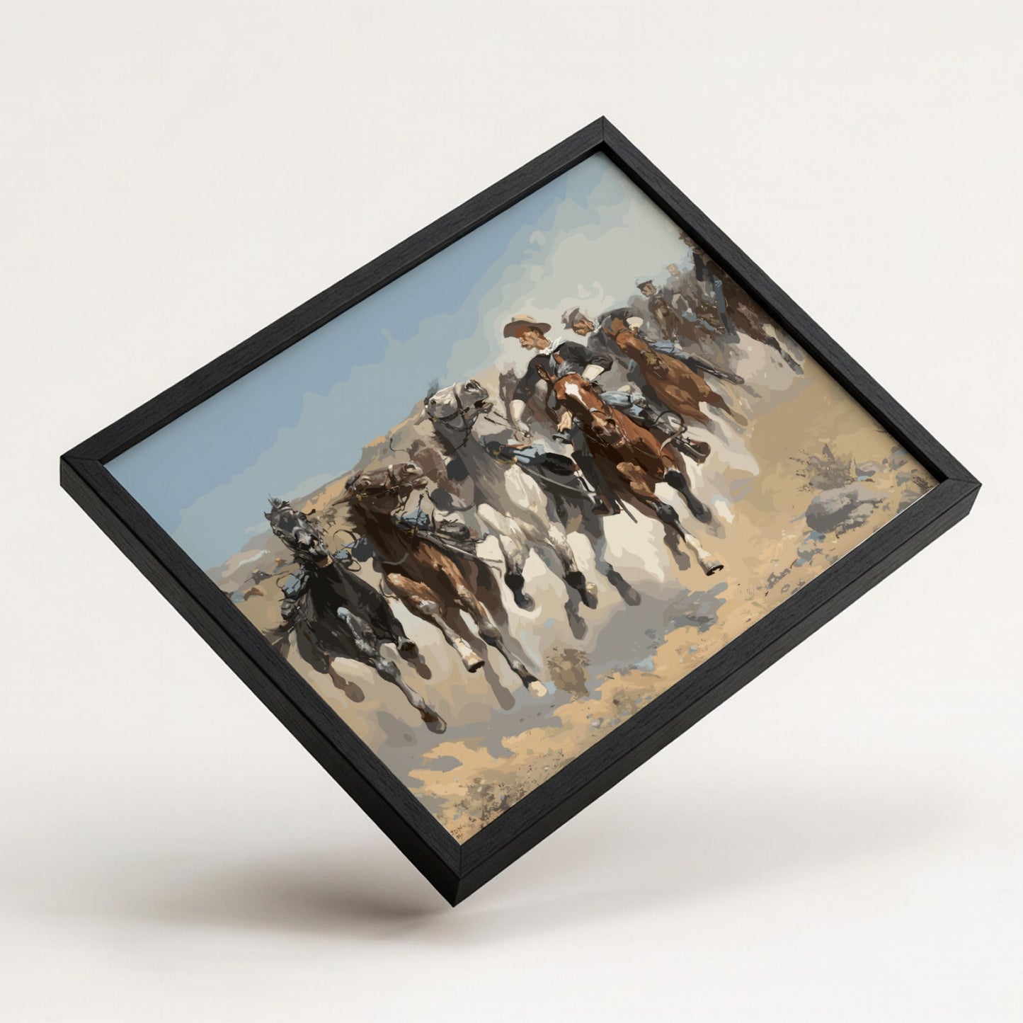 Frederic Remington's 'Dismounted The Fourth Troopers Moving the Led Horses' vintage drawing, featuring horses