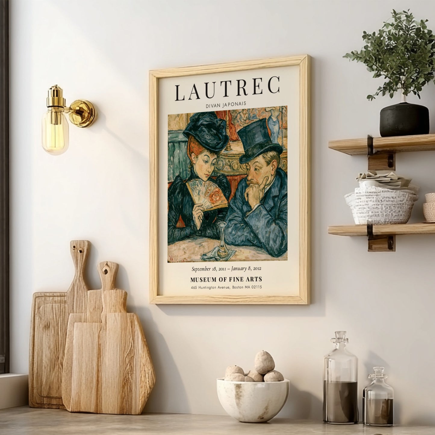 Divan Japonais poster featuring Toulouse-Lautrec's vibrant art style with rich colors and elegant figures