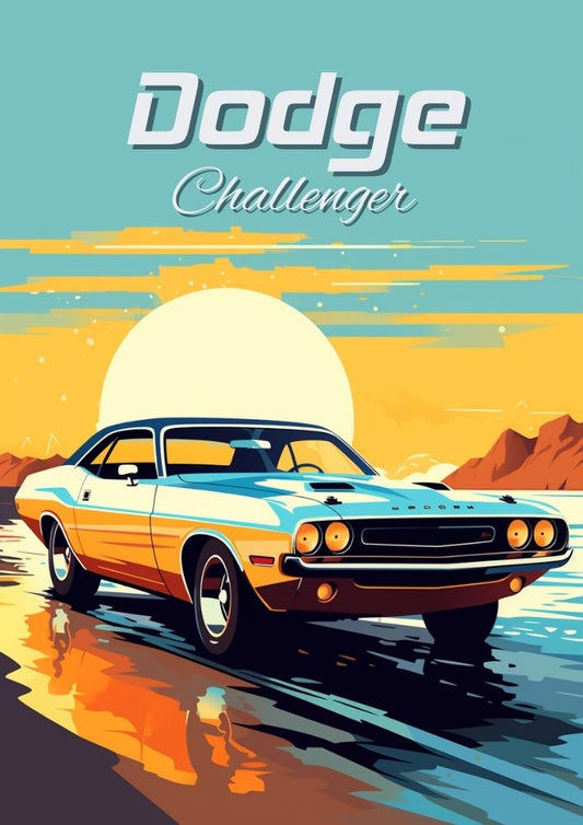Affiche Dodge Challenger – Impression d'art mural représentant une muscle car américaine classique