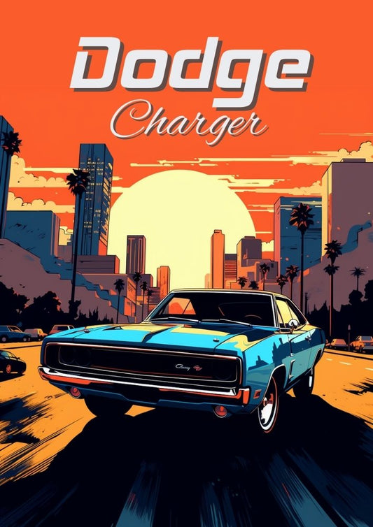 Affiche Dodge Charger Sunset – Impression d'art mural classique