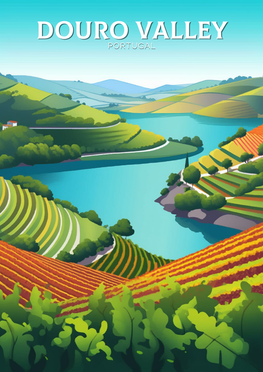 Affiche de voyage de la vallée du Douro - Illustration du Portugal