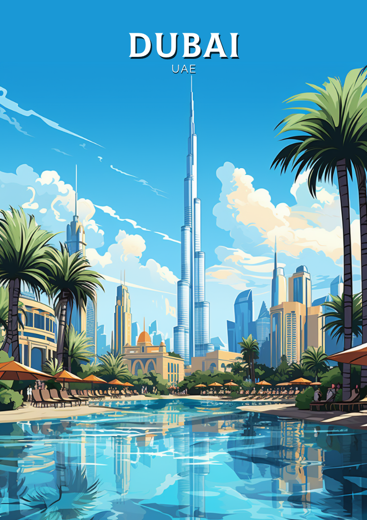 Affiche Vue de Dubaï - Art de voyage moderne
