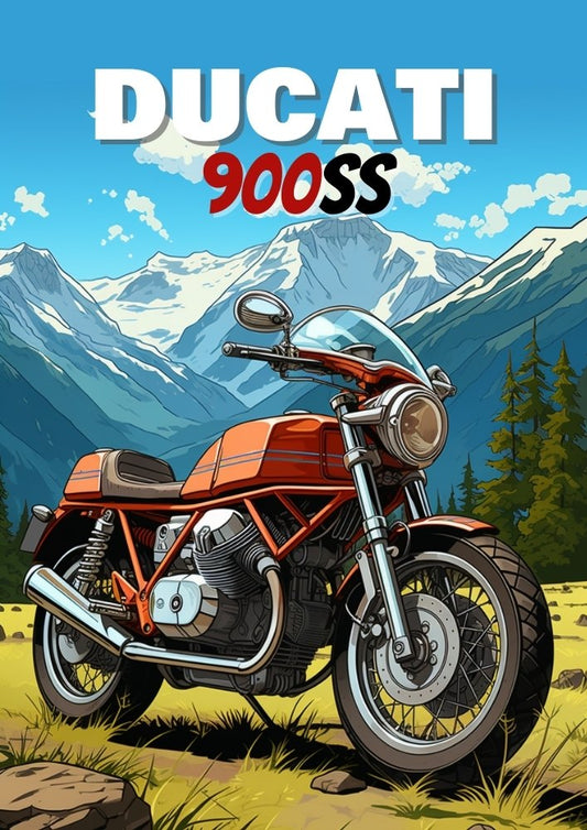 Affiche Ducati 900SS – Décoration murale de moto supersport italienne classique