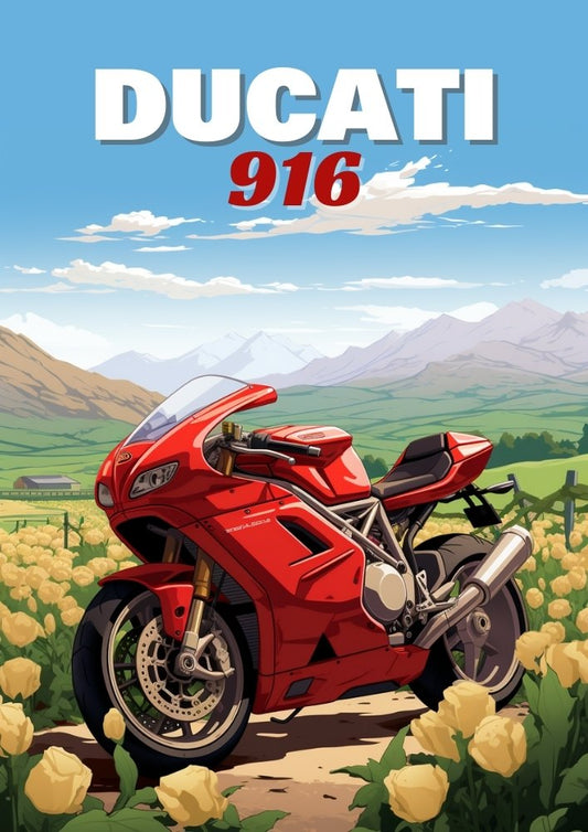 Affiche Ducati 916 – Décoration murale emblématique de la moto italienne Superbike