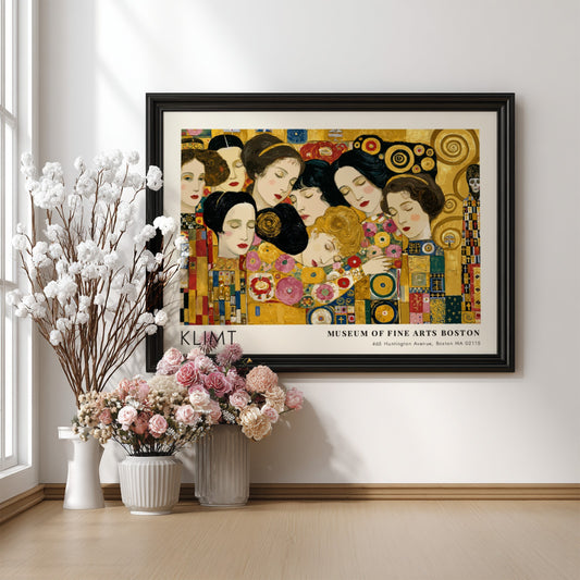 Dunkel und Gold wall art print featuring Klimt's floral design in gold and vibrant colors