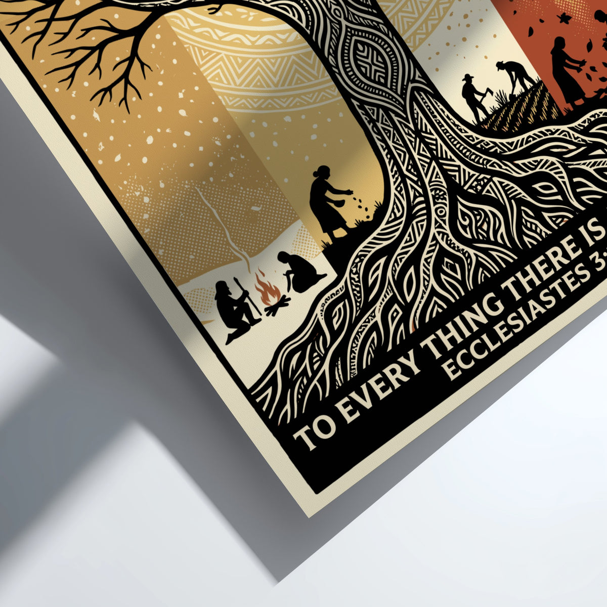 Poster featuring a seasonal tree with scriptural text in earthy brown and cream tones