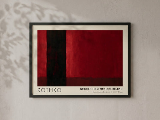 Wall art poster featuring Mark Rothko inspired abstract red and black rectangular shapes.