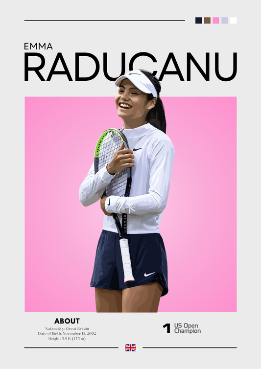Affiche Emma Raducanu – Art mural de la sensation du tennis britannique