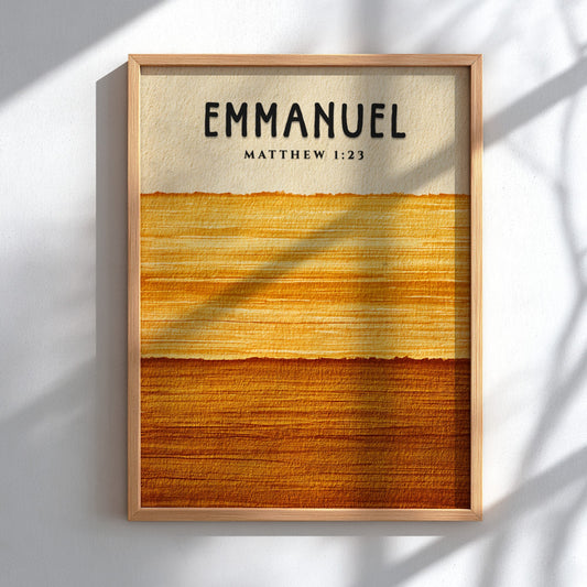 Inspirational poster featuring Emmanuel and Matthew 1:23 in warm golden hues, perfect for spiritual wall